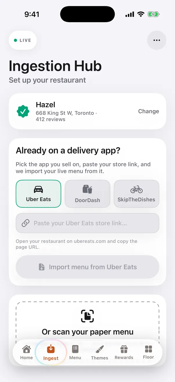 amenu Ingestion Hub importing a menu from Uber Eats, DoorDash or Skip